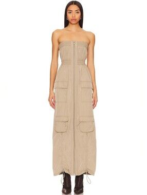 h:ours Emerson Maxi Dress in Faded Khaki SMALL